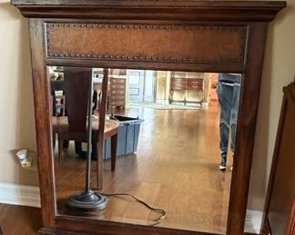 Antique French Style Carved Oak Wall Mirror