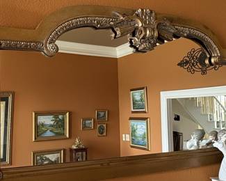 Ornate Giltwood Rococo-Style Mirror with Decorative Top