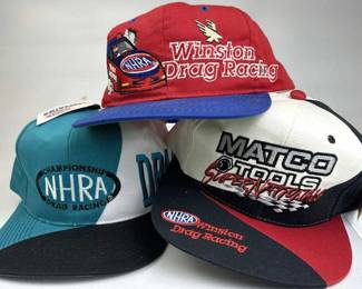 (3) Assorted NHRA Drag Racing Snapback Caps