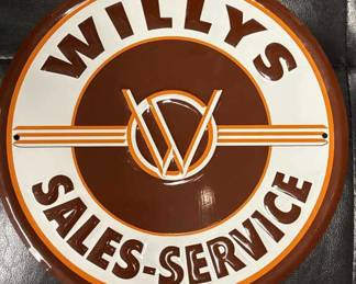 Round Willys Sales-Service Metal Sign