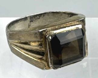 925 Silver Vintage Fine Smoky Quartz Art Deco Ring