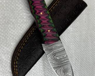 Damascus Steel Fixed Blade Knife w/ Sheath