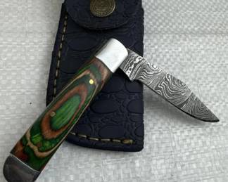 Damascus Steel Fixed Blade Knife w/ Sheath
