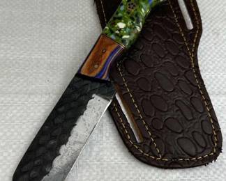 Damascus Steel Fixed Blade Knife w/ Sheath