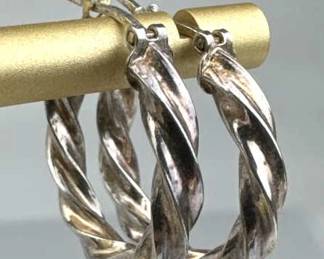 925 Silver Italy Twisted Hoop Click Top Earrings