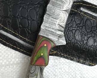 Damascus Steel Fixed Blade Knife w/ Sheath