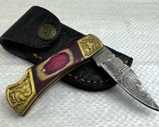 Damascus Steel Fixed Blade Knife w/ Sheath