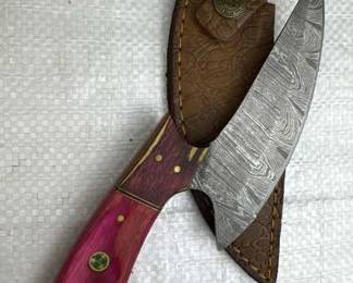 Damascus Steel Fixed Blade Knife w/ Sheath