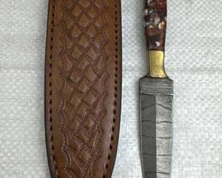 Damascus Steel Fixed Blade Knife w/ Sheath