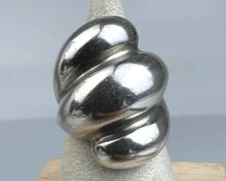 925 Silver Large Vintage Ribbed Statement Ring