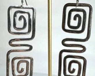 925 Silver Long Openwork Geometric Spiral Earrings