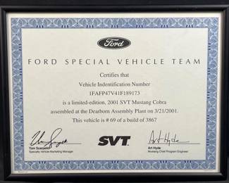 2001 Ford SVT Mustang Cobra COA #69 of 3867, Frame