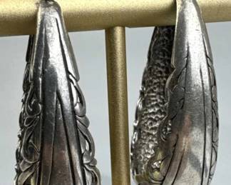 925 Silver Vintage Long Oval Filigree Post Hoop Ea