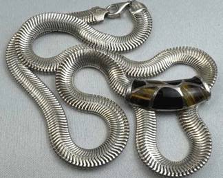 925 Silver Italy Onyz Tigers Eye Snake Chain Neckl