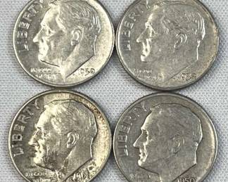 (4) 1946-64 Silver Era Roosevelt Dimes, US 90%