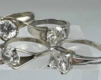 925 Silver Set of 4 Solitaire Zirconia Rings