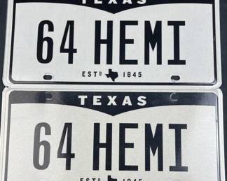 (2) TX Custom '64 HEMI' License Plate Est. 1845
