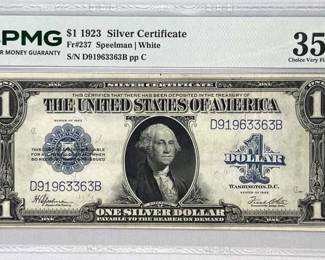 1923 US $1 Lg. Silver Certificate, PMG 35 Ch. VF