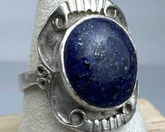 925 Silver Vintage Lapis Lazuli Cabochon Ring