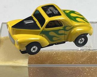 Rare Vtg. Aurora T-Jet Willys HO Slot Car, Yel/Grn