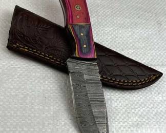 Damascus Steel Fixed Blade Knife w/ Sheath