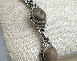 925 Silver Natural Jasper Gemstone Toggle Bracelet