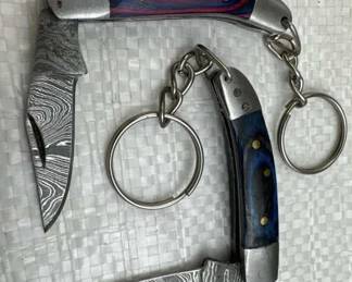 (2) Damascus Steel Folding Blade Knives