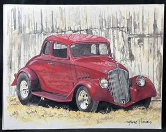 Signed Original Red Willys Watercolor Painting