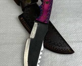 Damascus Steel Fixed Blade Knife w/ Sheath