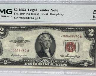 1953 US $2 STAR Red Seal Note, PMG 55 EPQ