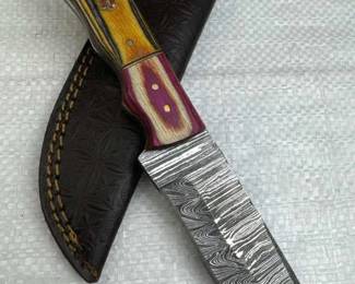 Damascus Steel Fixed Blade Knife w/ Sheath