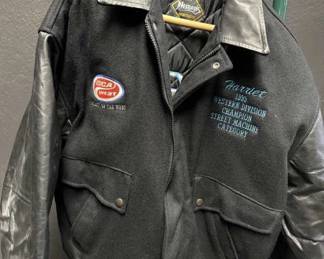 Vtg Black ISCA West Wool Leather Varsity Coat