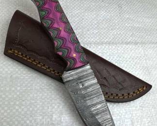 Damascus Steel Fixed Blade Knife w/ Sheath