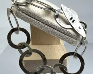 925 Silver Hammered Interlocking Round Bracelet