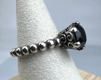 925 Silver Pandora Solitaire Black Tourmaline Ring