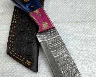 Damascus Steel Fixed Blade Knife w/ Sheath
