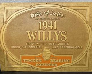 Vtg. 1941 Willy's Embossed Leather Sign