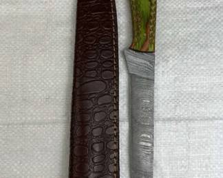 Damascus Steel Fixed Blade Knife w/ Sheath