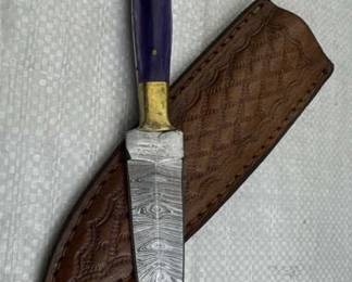 Damascus Steel Fixed Blade Knife w/ Sheath