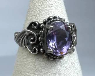 925 Silver Vintage Purple Amethyst Filigree Ring