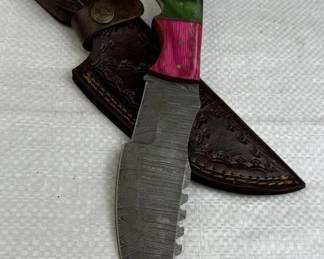 Damascus Steel Fixed Blade Knife w/ Sheath