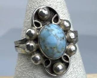 925 Silver Vtg Mexico Turquoise Ring, Signed