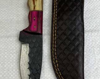 Damascus Steel Fixed Blade Knife w/ Sheath