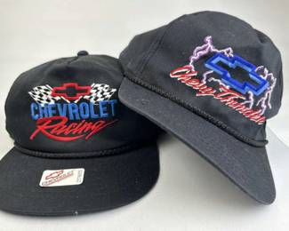 (2) Black Chevy Racing & Thunder Snapback Caps