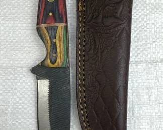 Damascus Steel Fixed Blade Knife w/ Sheath
