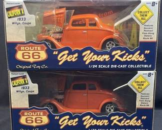 (2) '33 Willys Coupe Route 66 1/24 Scale Orange