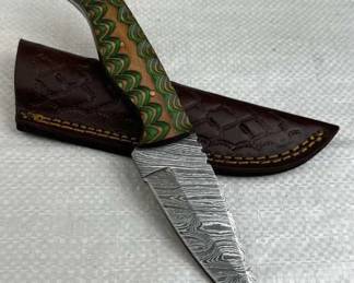 Damascus Steel Fixed Blade Knife w/ Sheath