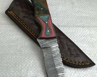 Damascus Steel Fixed Blade Knife w/ Sheath