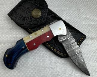 Damascus Steel Fixed Blade Knife w/ Sheath