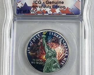 1965 JFK 40% Silver Colorized ICG 4th of July